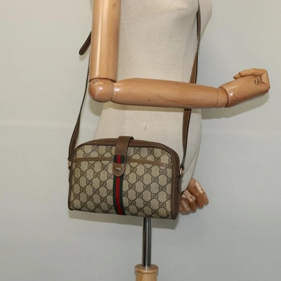 GUCCI GG Supreme Web Sherry Line Bag PVC Beige Gold - Picture 1 of 16
